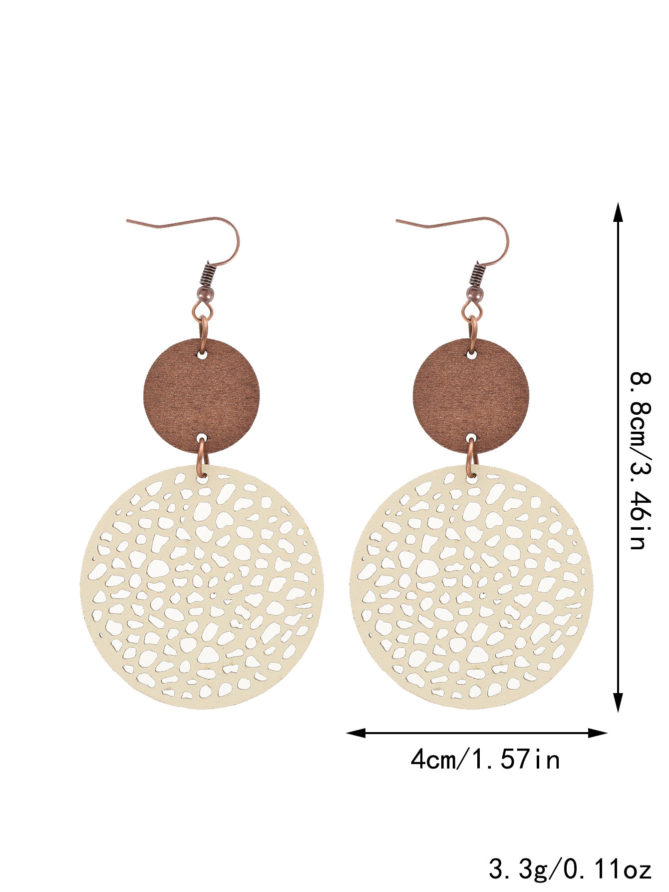 Wholesale Hollow Wood Piece Combination Leather Round Mesh Earrings